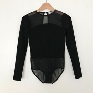Zara Black Stretch Knit Mesh Bodysuit S